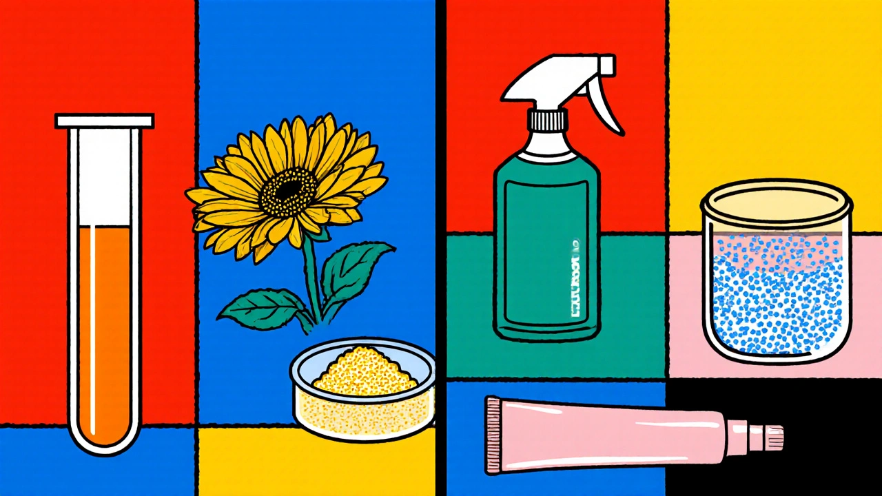 Comparaison visuelle entre insecticides synthétiques et naturels, présentée en deux moitiés.