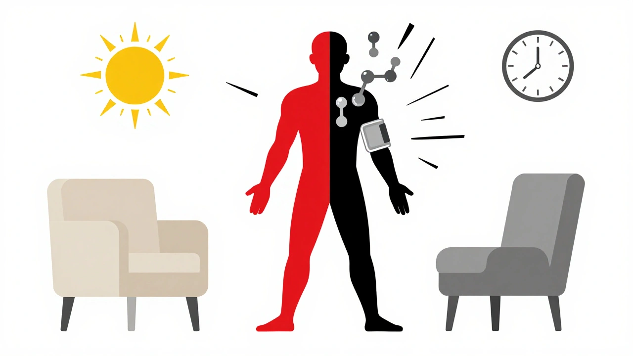 Corps divisé : flux sanguin sain d&#039;un côté, alcool drainant le sang de l&#039;autre.