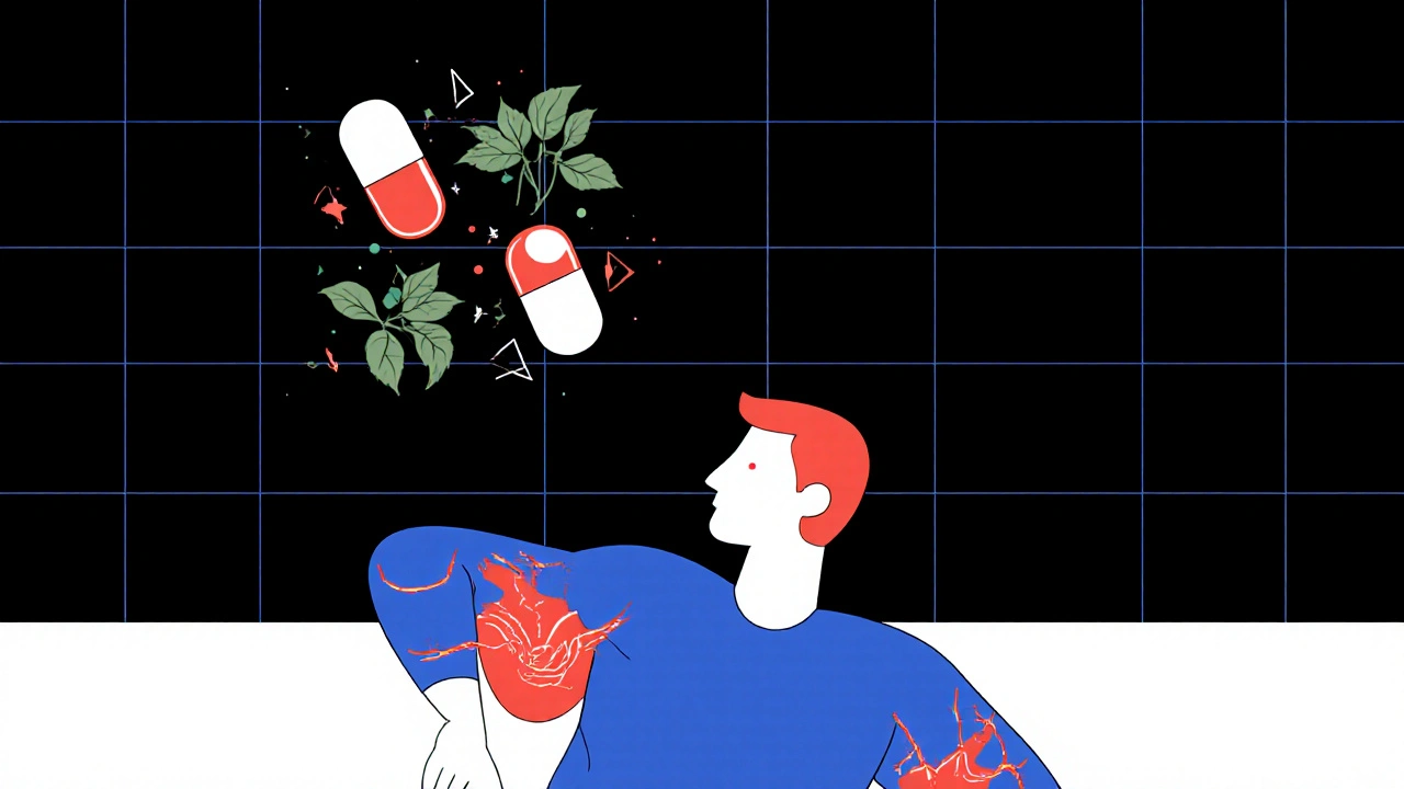 Homme en exercice avec muscles pelviens stylisés, symbolisant une solution naturelle sans médicament.