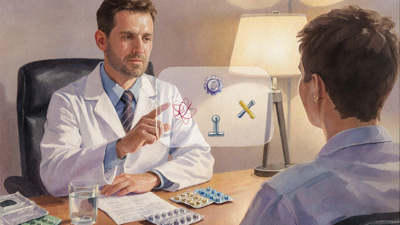 Médecin néphrologue discutant des options de traitement avec un patient.