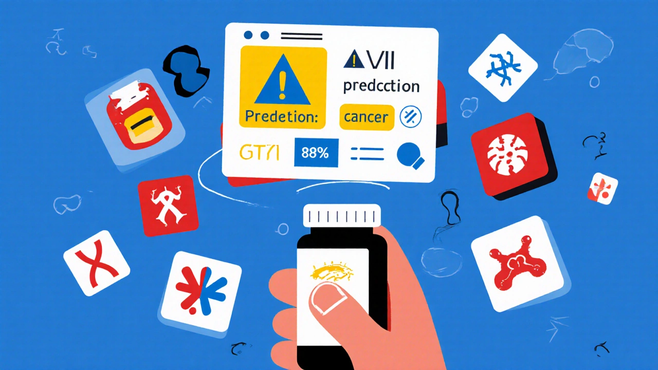 Patient avec une interface IA géométrique prédisant les interactions médicamenteuses en style De Stijl.