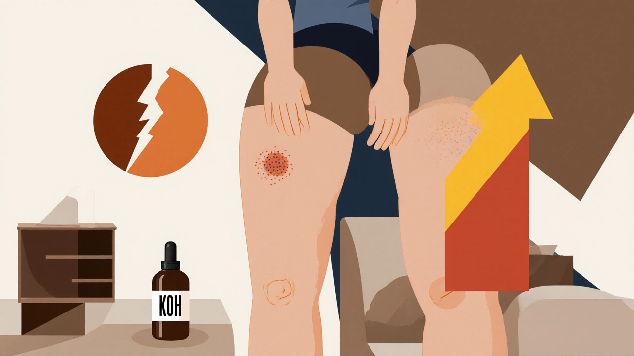 Adulte avec une lésion sur la cuisse, entouré de formes abstraites symbolisant l&#039;isolement et la guérison.