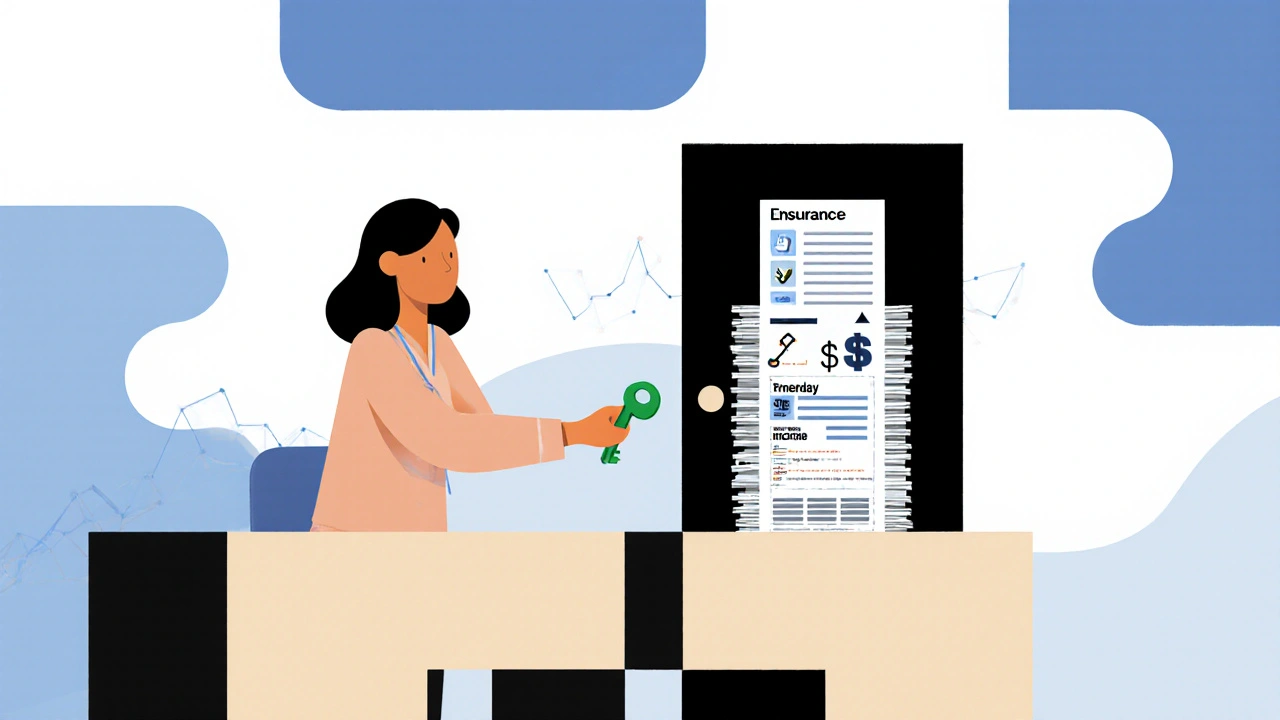 Conseiller financier remet une clé pour ouvrir une porte de documents financiers, style De Stijl.