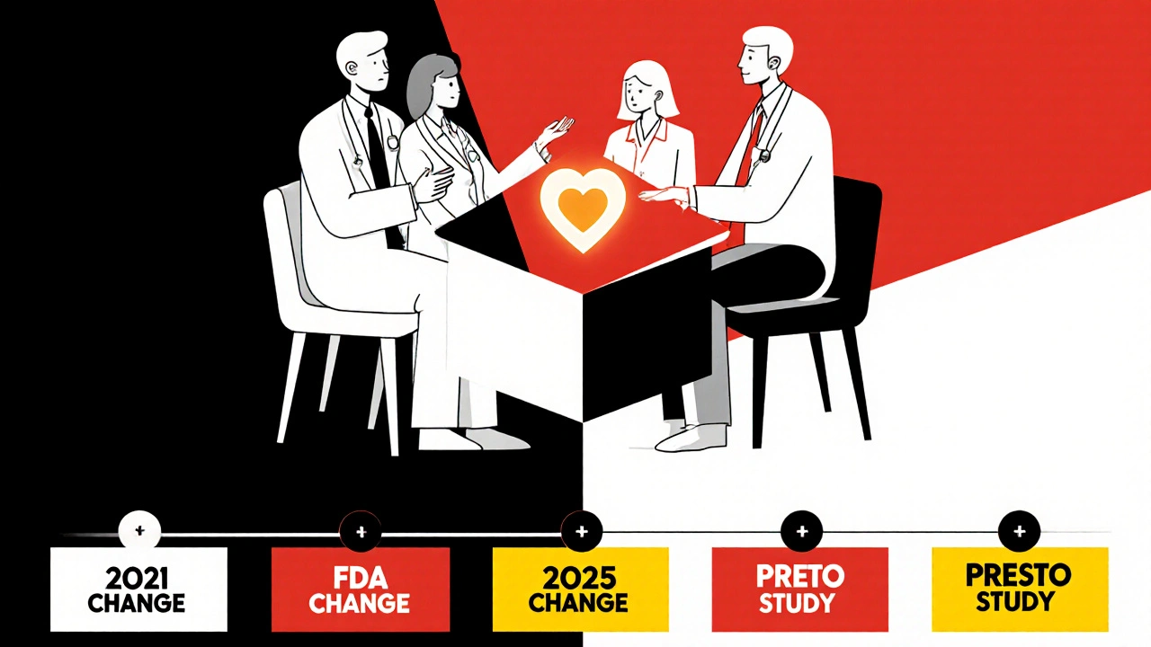 Équipe médicale discutant autour d&#039;une silhouette fœtale, avec une ligne du temps en formes rectangulaires.