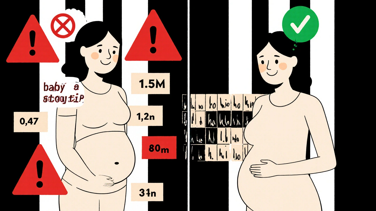 Scène divisée : avertissement rouge à gauche, validation verte à droite, avec des données en formes géométriques.