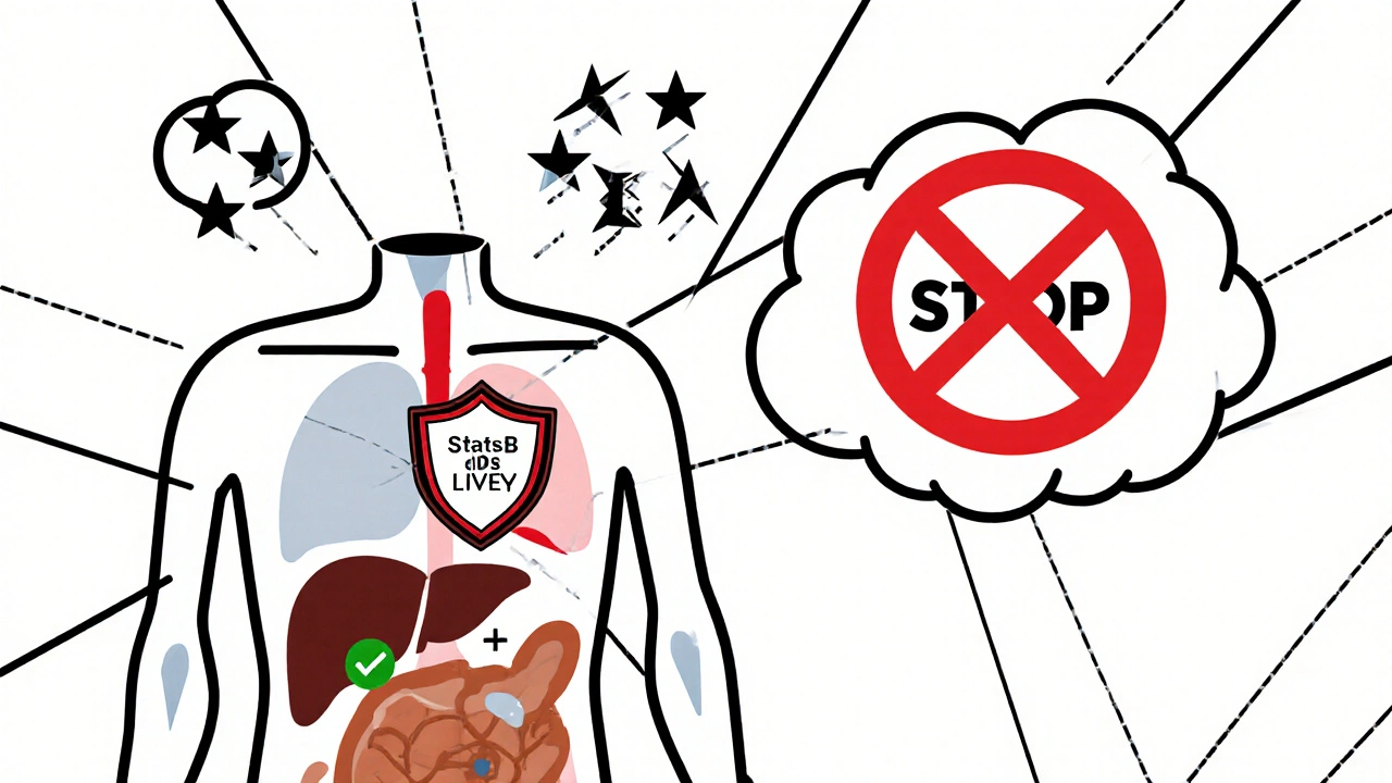 Torso stylisé avec organes visibles : cœur protégé, foie vérifié, rein silencieux ; deux nouvelles cibles de surveillance flottent au-dessus, les tests inutiles sont interdits.