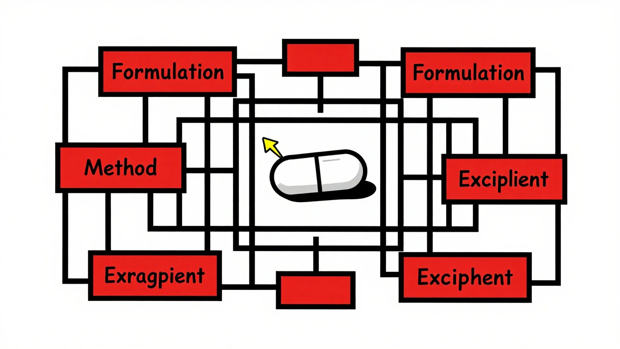 Épaisse forêt de brevets entourant un médicament, percée par une flèche représentant une certification Paragraph IV réussie.