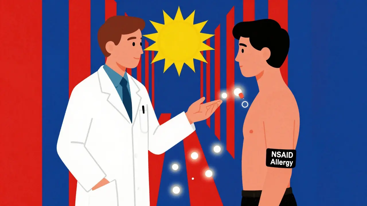 Parcours de désensibilisation à l'aspirine sous forme de couloir géométrique menant à une lumière apaisante.