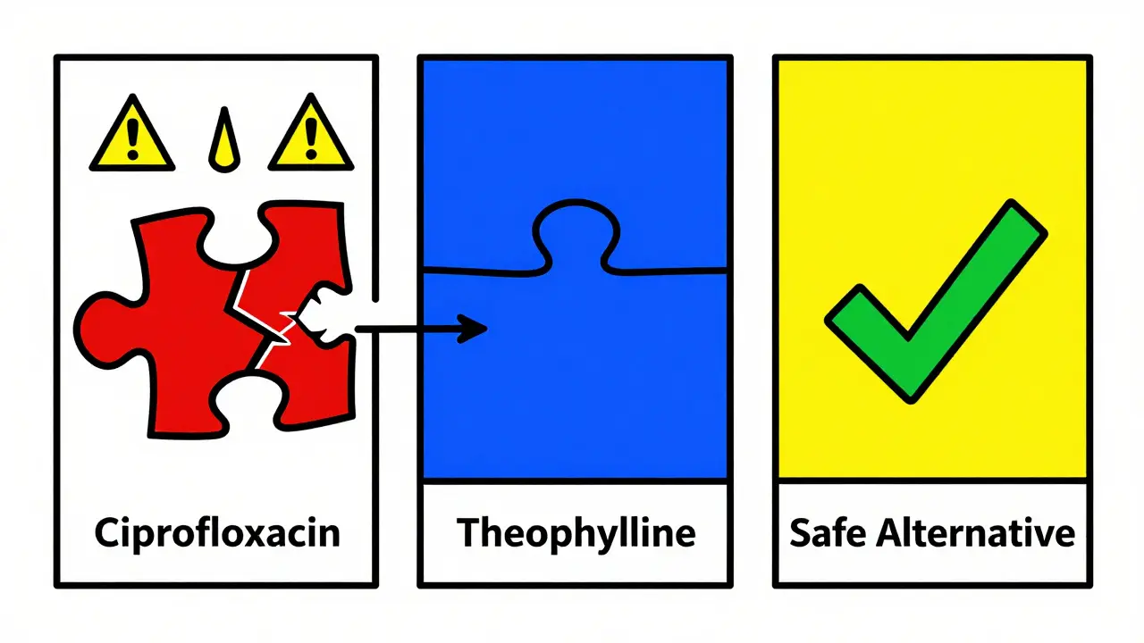 Puzzle avec trois pièces : deux dangereuses, une sûre, toutes en formes géométriques et couleurs primaires, style De Stijl.