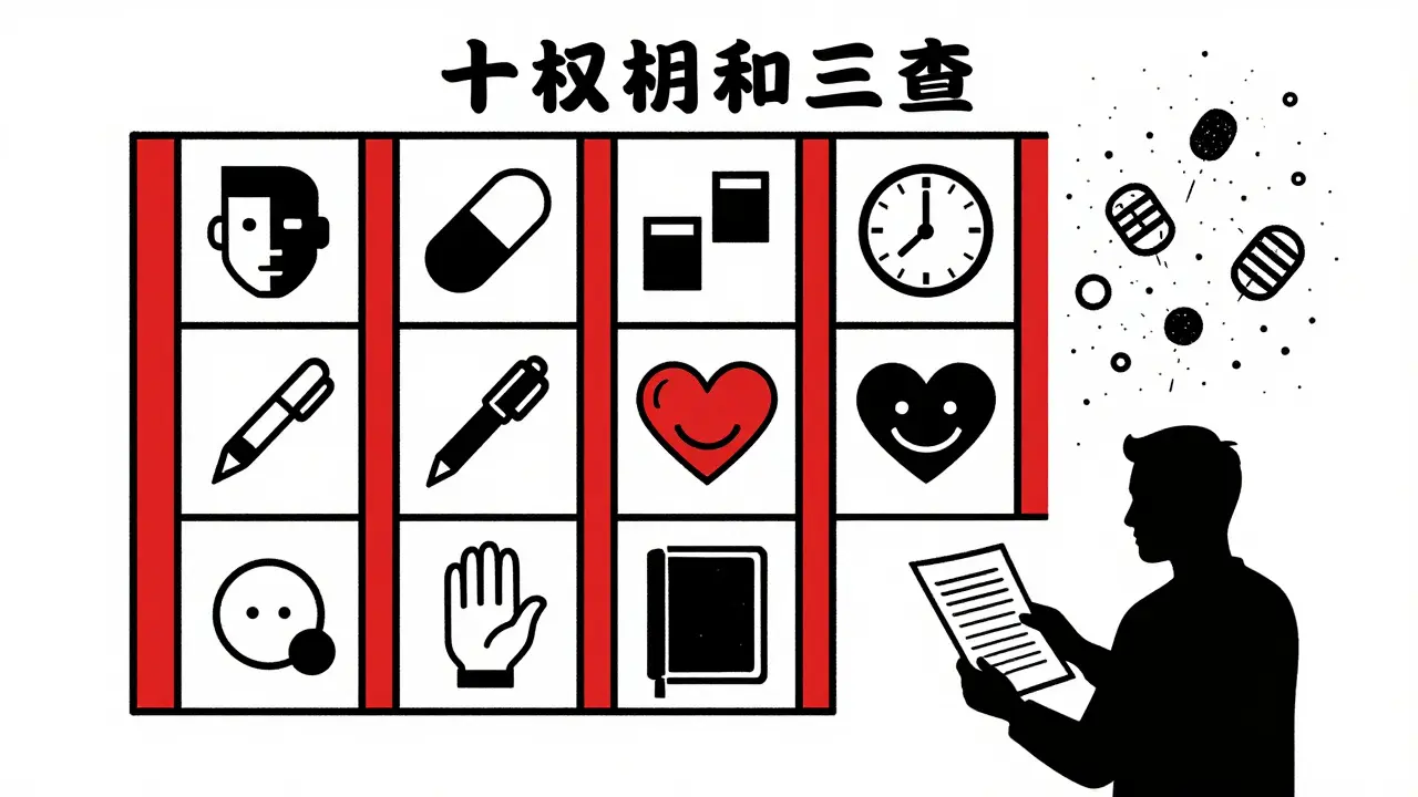 Liste des dix droits et trois vérifications sous forme d'icônes géométriques en style De Stijl.