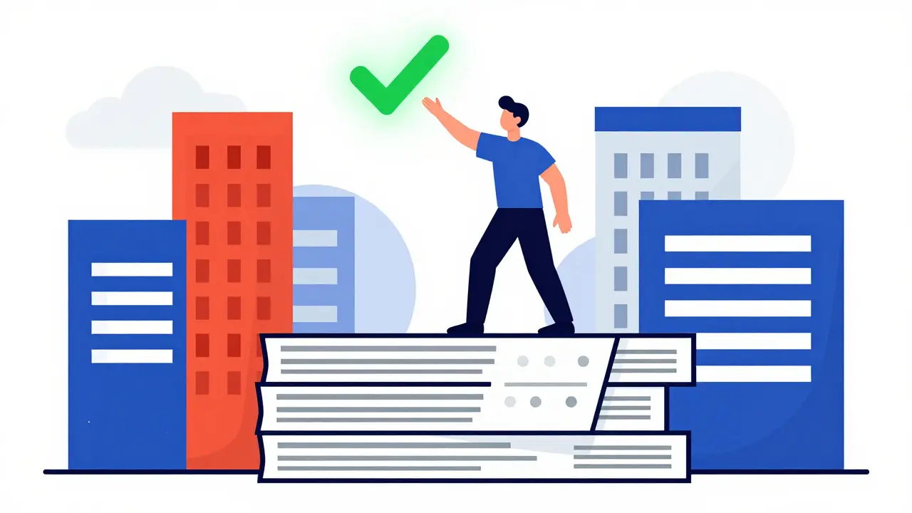 Patient triomphe sur des formulaires rejetés, atteignant un symbole de succès en forme de comprimé.