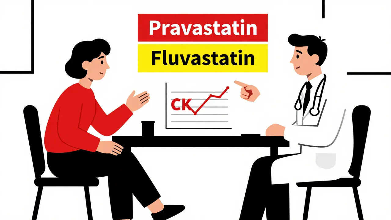 Médecin et patient discutant d'un bilan sanguin avec des graphiques abstraits en rouge et jaune.