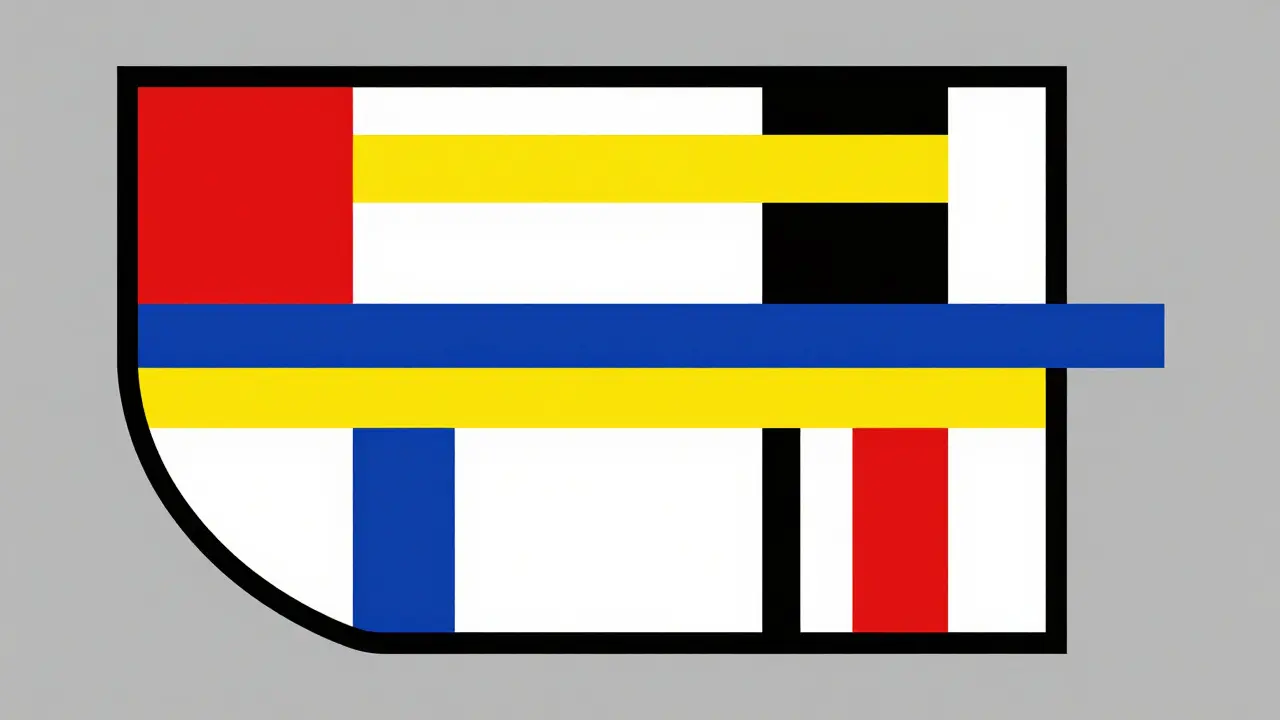 Composition abstraite De Stijl représentant le calcium et la vitamine D comme blocs de construction.
