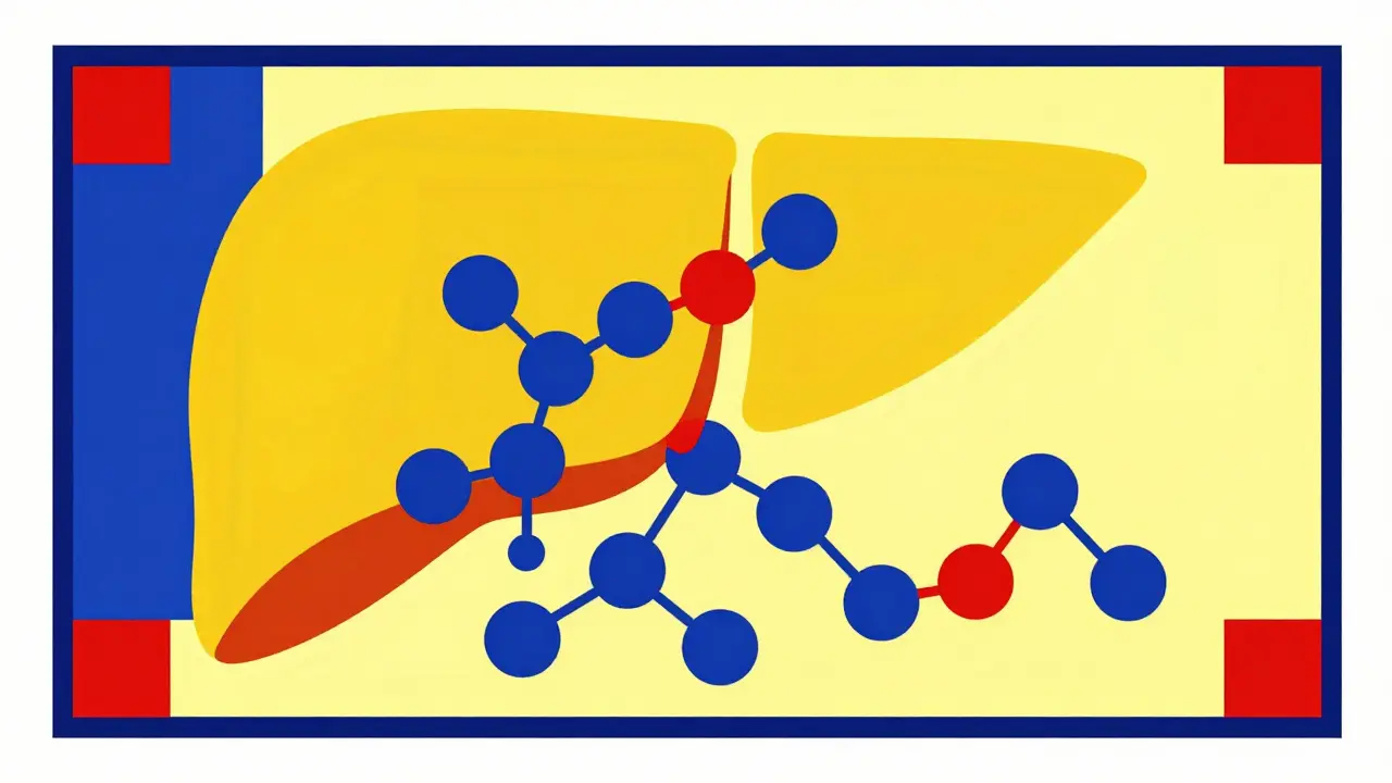 Composition géométrique De Stijl illustrant la régulation des récepteurs et le métabolisme hépatique.