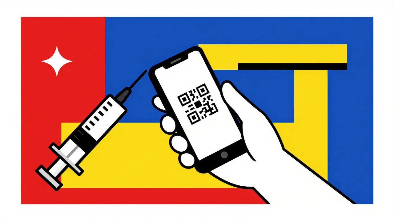 Composition moderne avec un smartphone et une seringue symbolisant la sécurité du dosage.