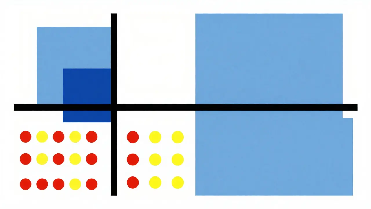 Concept de traitement médical en blocs de couleurs primaires ordonnés.
