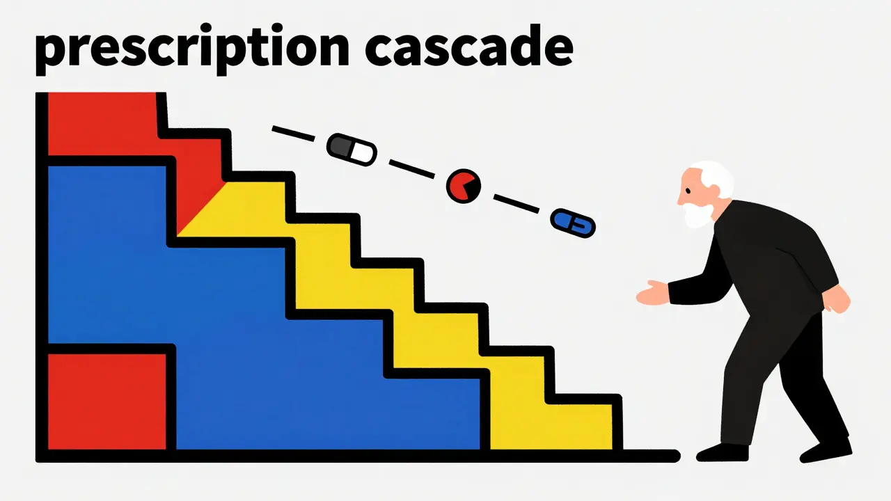 Représentation géométrique d'une cascade de prescriptions et d'interactions médicamenteuses.