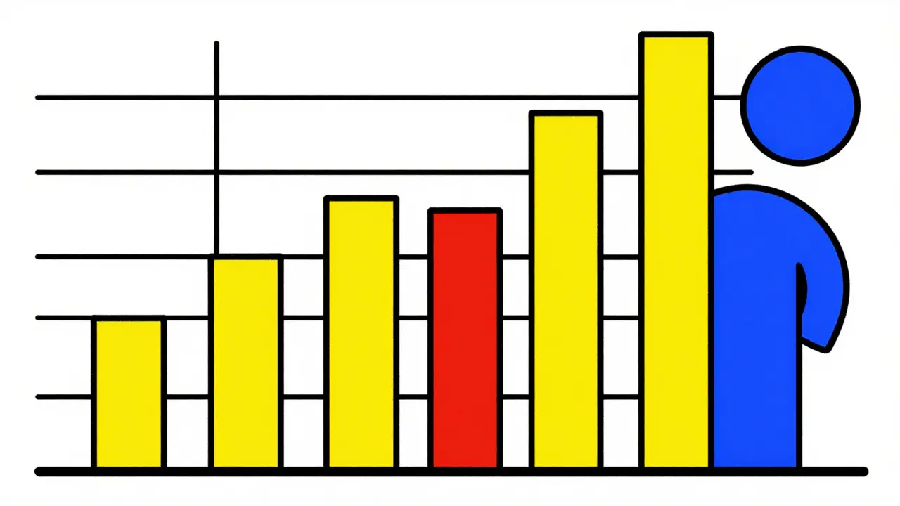 Barres rectangulaires colorées représentant l'augmentation progressive du dosage médicamenteux dans un style graphique minimaliste.