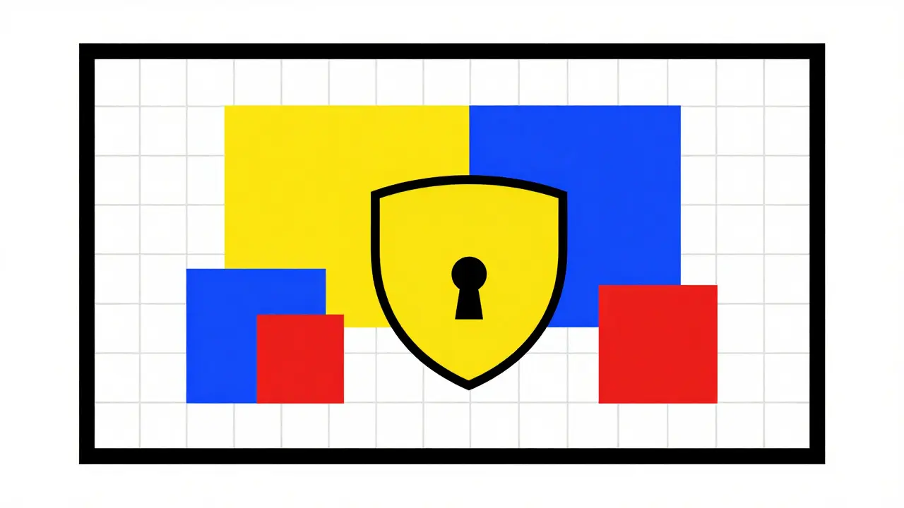 Illustration géométrique de la sécurité des pharmacies en ligne en style De Stijl