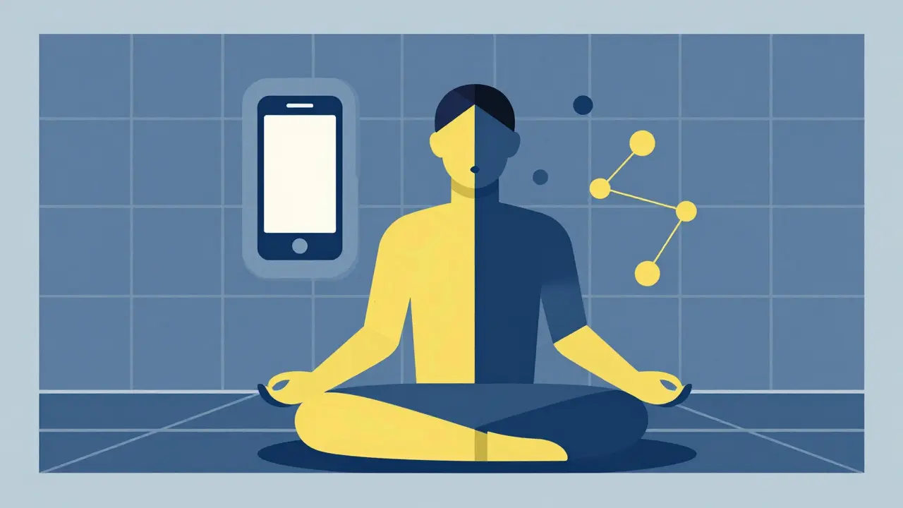 Méditation et soutien numérique en style De Stijl minimaliste