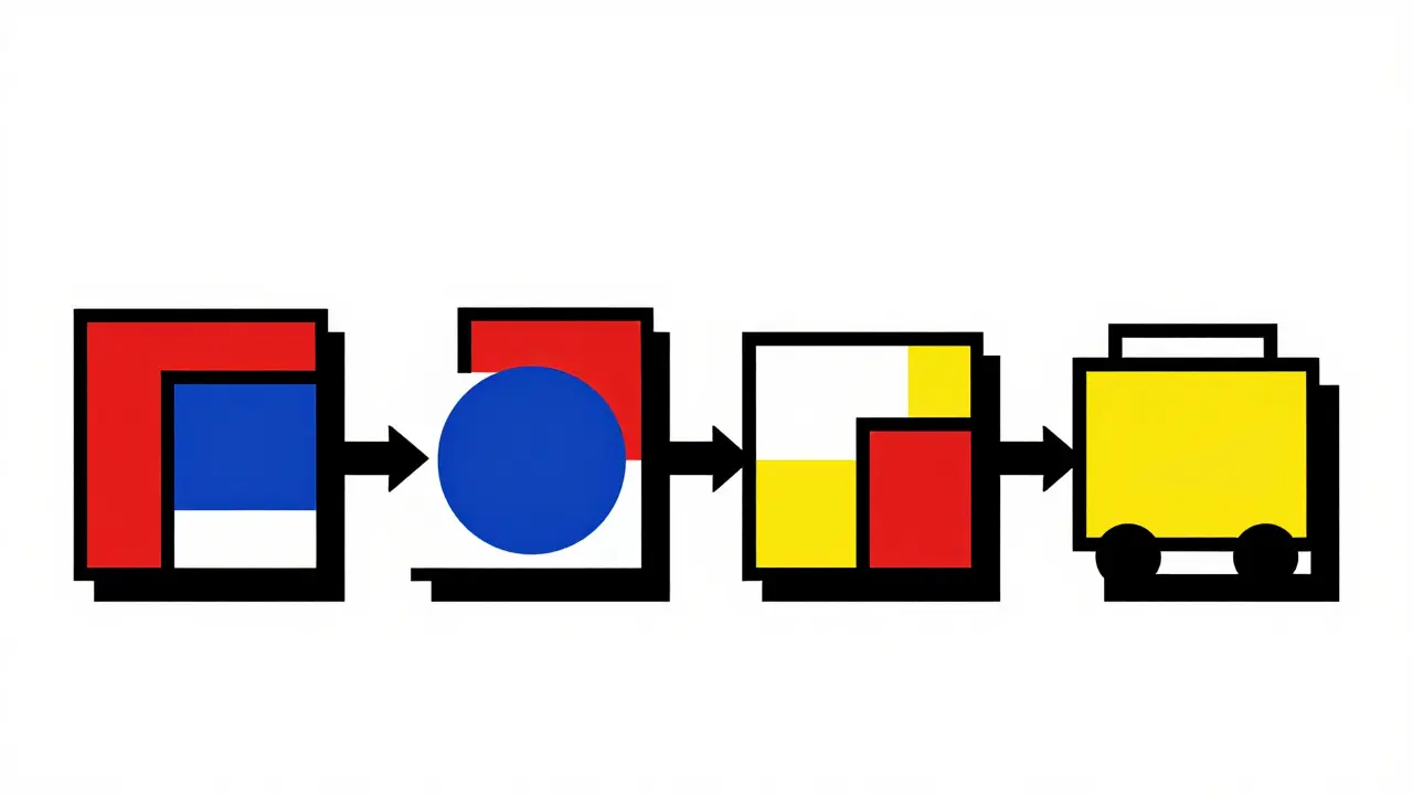Processus d'achat simplifié en formes abstraites de style De Stijl
