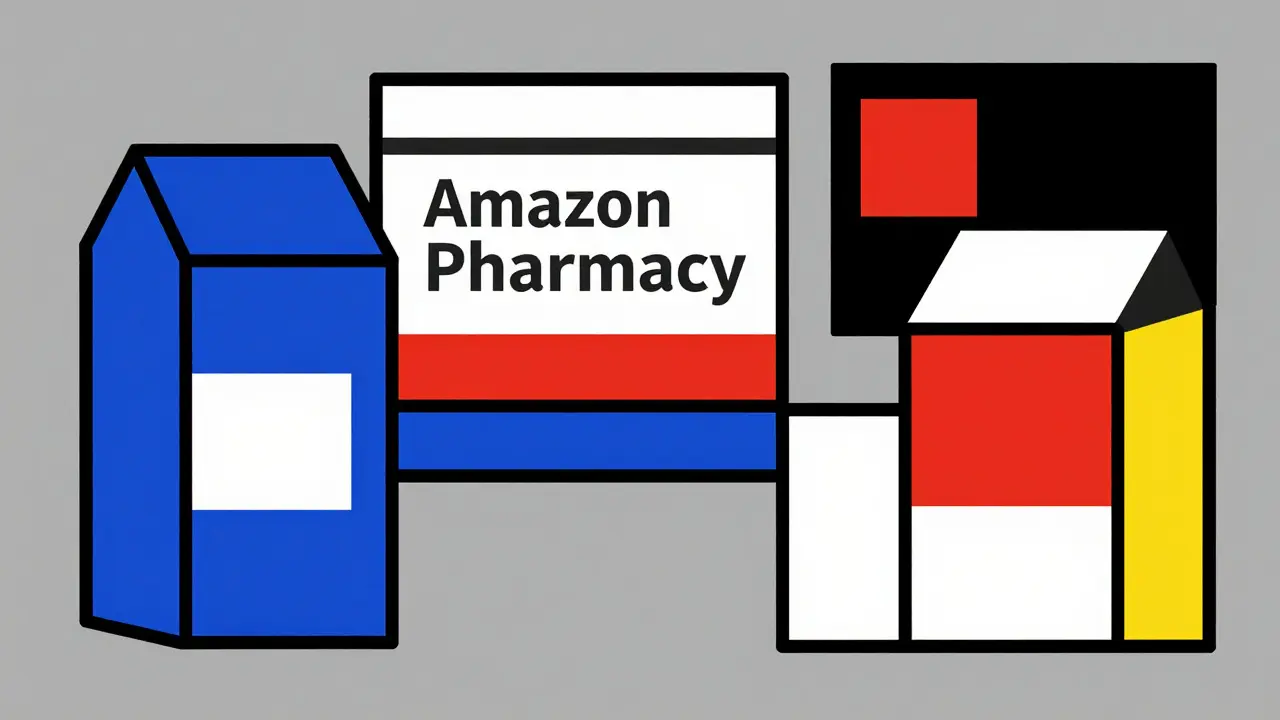 Schéma abstrait comparant les options de pharmacies en ligne