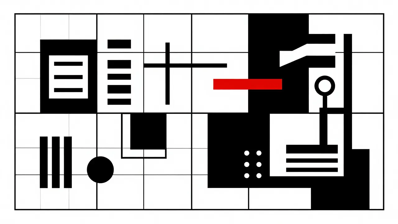 Structure géométrique De Stijl symbolisant la surveillance