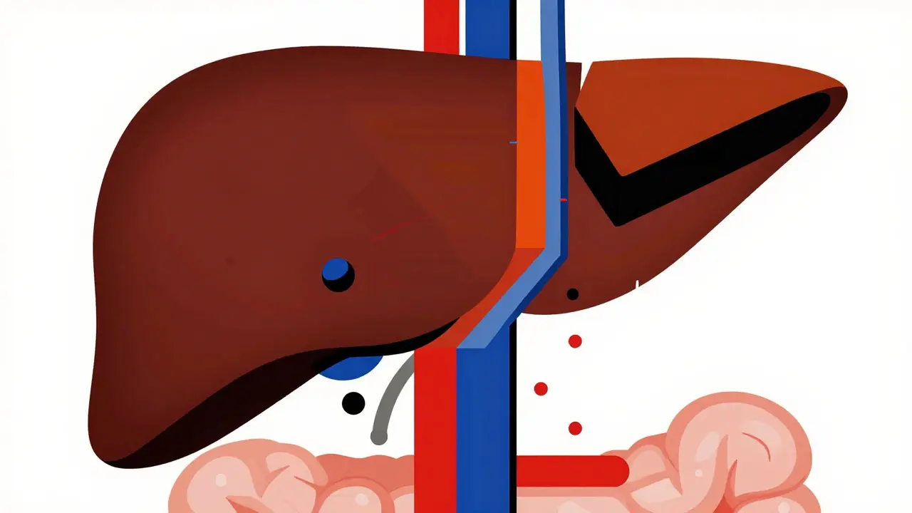 Schéma géométrique De Stijl du foie filtrant les médicaments dans le sang