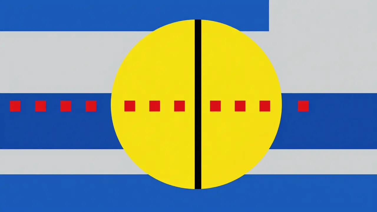 Abstraction De Stijl montrant des carrés rouges sortant lentement d'un cercle jaune pour illustrer le libération prolongée.