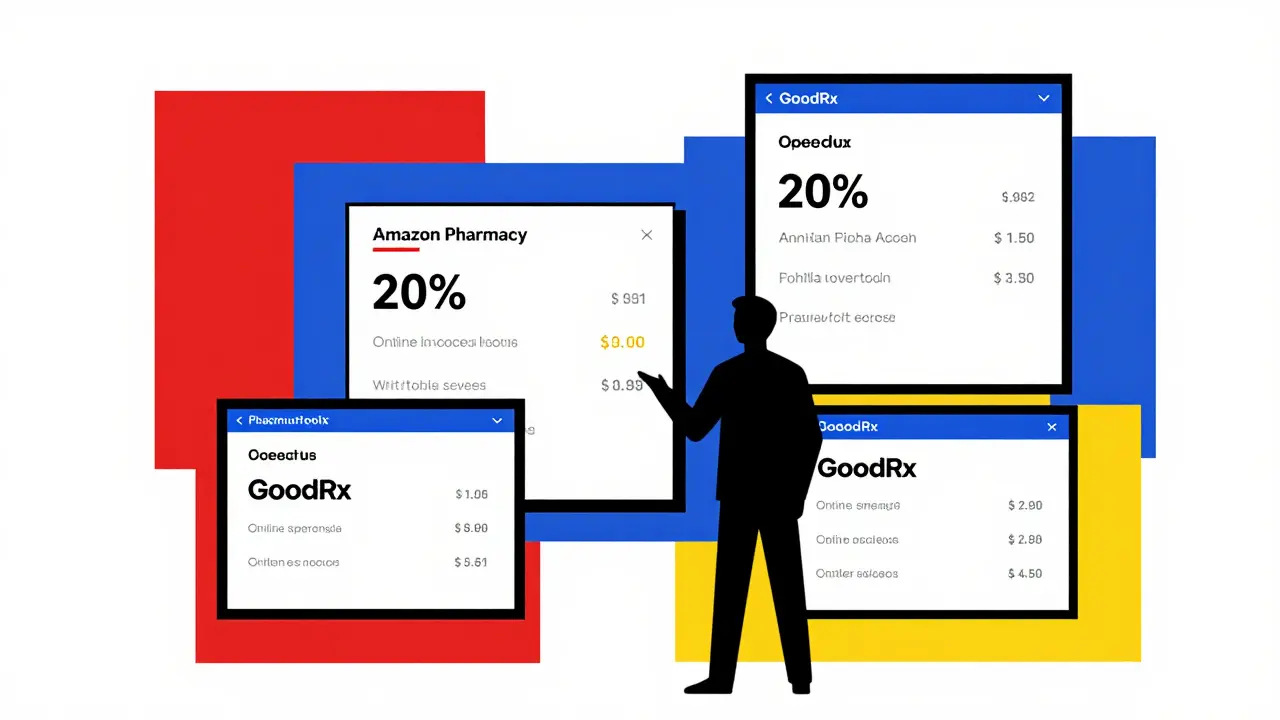 Composition géométrique De Stijl représentant la comparaison des prix en ligne
