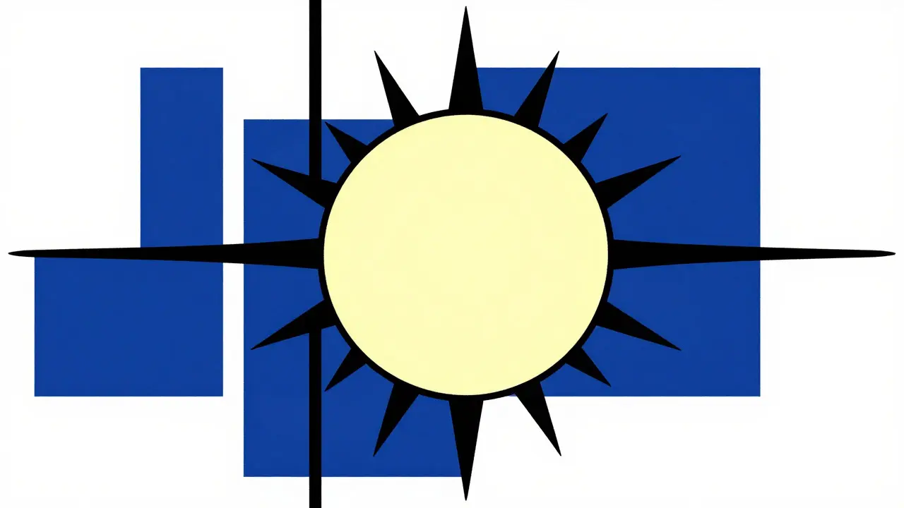 Illustration abstraite représentant les lacunes de surveillance réglementaire avec des formes géométriques rouges et bleues.