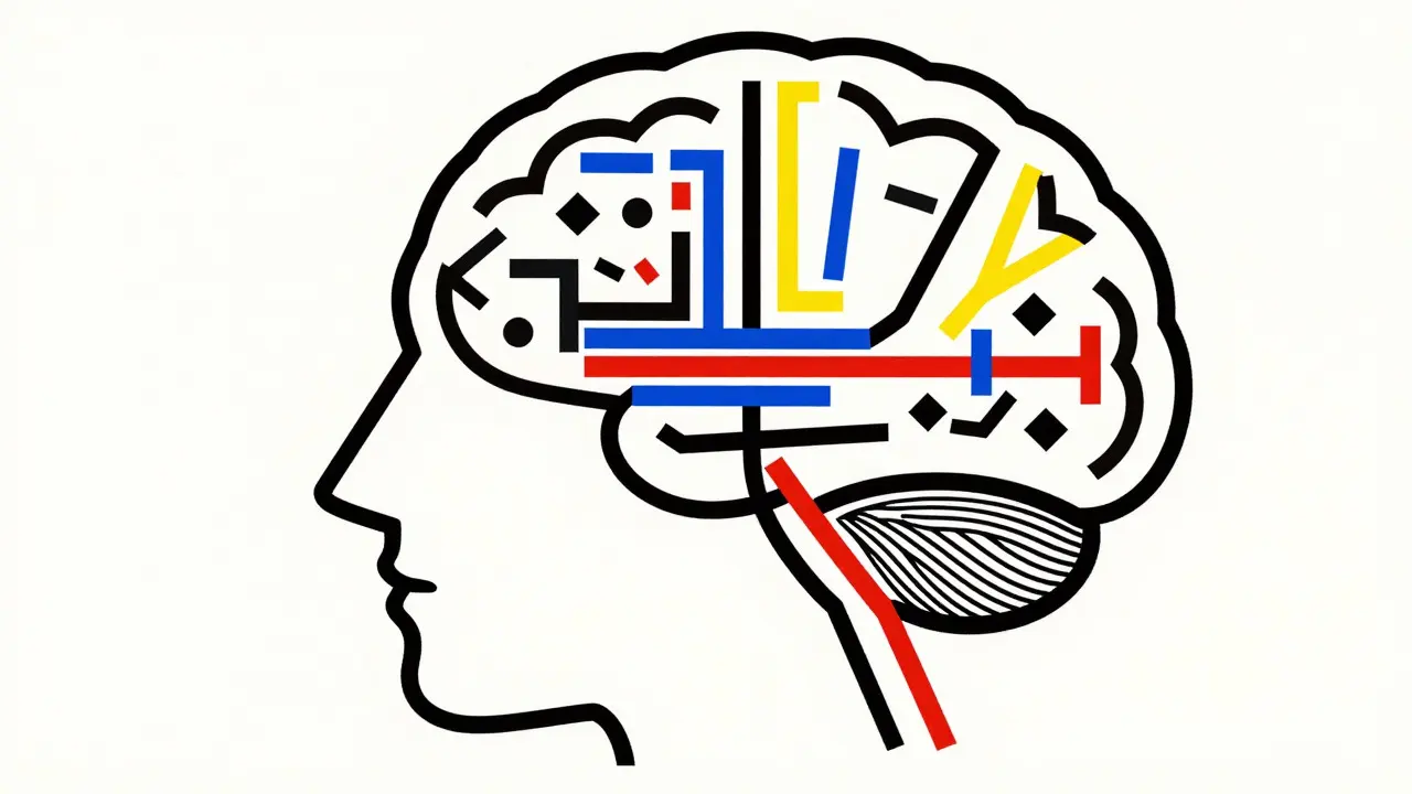 Représentation géométrique De Stijl du cerveau et des bêta-bloquants
