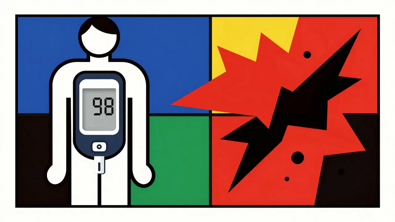 Art abstrait De Stijl montrant le piège de l'acidocétose éuglycémique