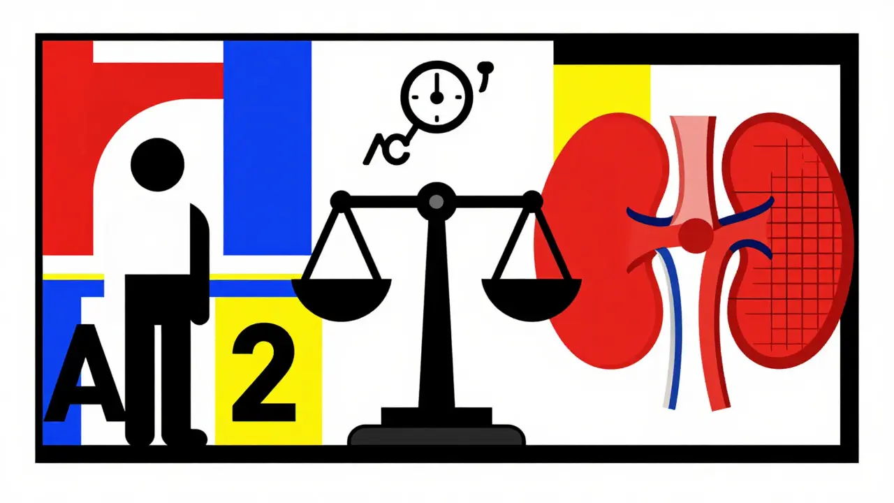 Composition abstraite illustrant âge, poids et fonction rénale