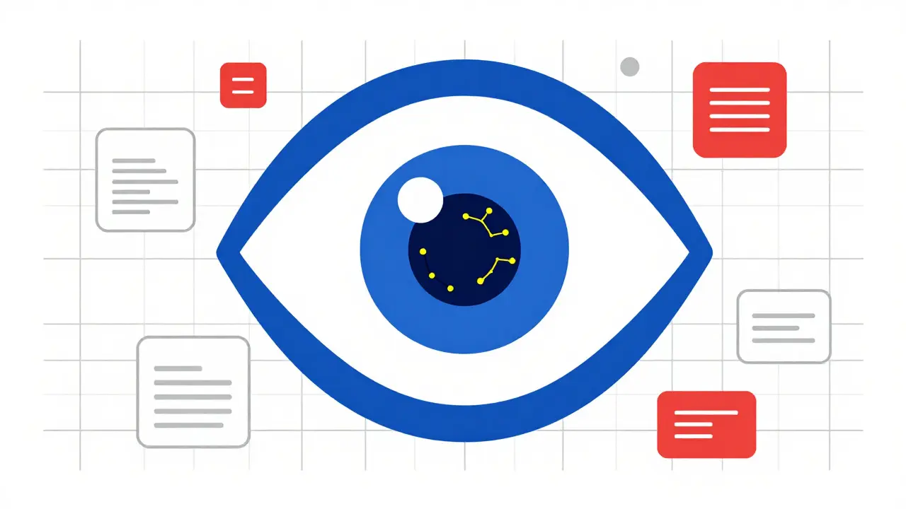 Œil stylisé avec nœuds numériques symbolisant l'intelligence artificielle dans l'approbation FDA