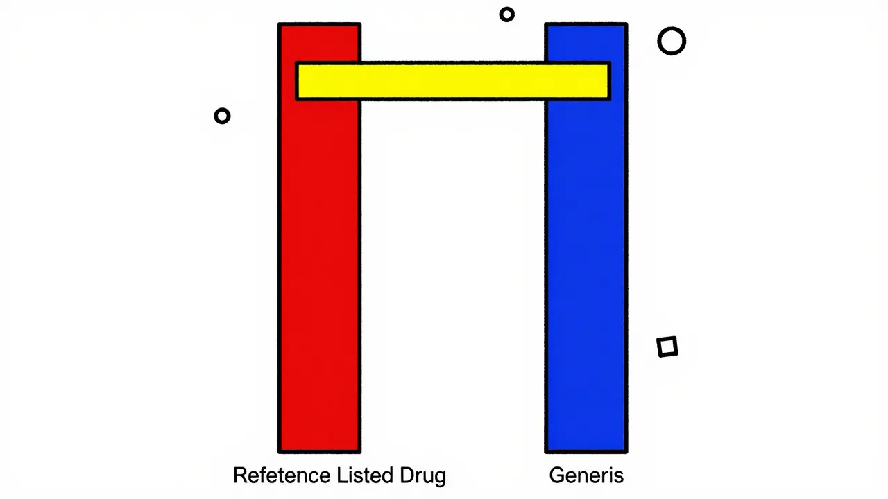 Représentation abstraite de l'équivalence biologique par deux colonnes géométriques identiques